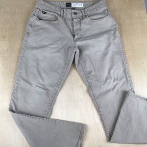 RVCA Stay RVCA Pant Mens Button Fly Khaki Jeans Sz 30 Cotton Distressed Pocket